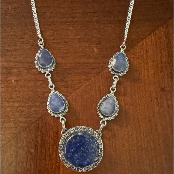 Lapis Lazuli Simulated Sapphire Gemstone Necklace Boho Handmade Jewelry 26 Gms - Picture 4 of 7